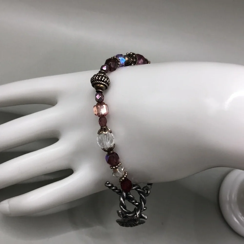 BORN to shop crystal pewter charm bracelet toggle clasp vintage 90’s
